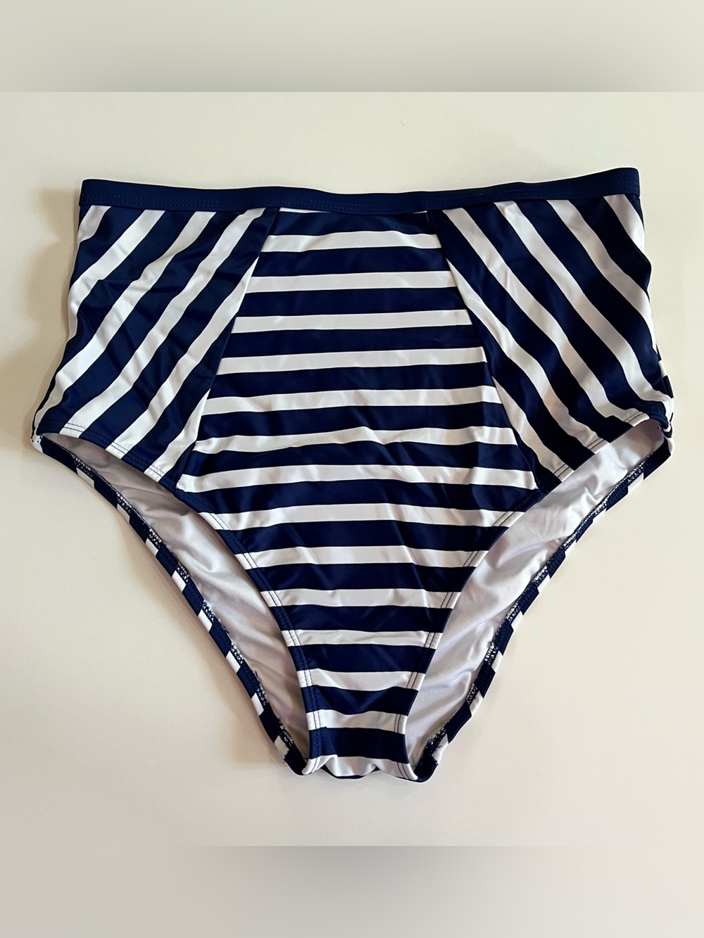 VENUS Navy and White Striped High-Rise Bikini Bottoms, size 8
